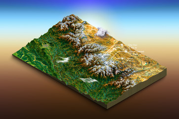 Isometric digital map of Mount Everest region