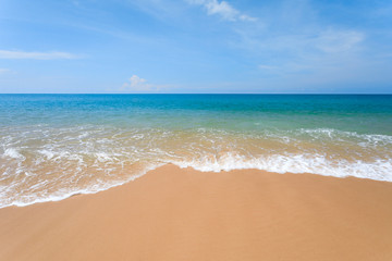 Sea view from tropical beach with sunny sky. Phuket beach Thailand.