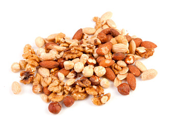 Variation of freh nuts over white background