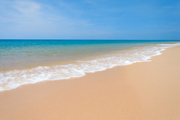 Fototapeta na wymiar Sea view from tropical beach with sunny sky. Phuket beach Thailand.