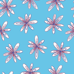 Pretty star shaped flowers on blue background.