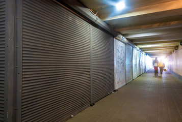 Closed shops in the underpass in Kiev. Lack of people