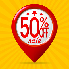 50% off Sale as a location Icon - Vector Format