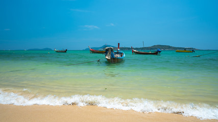 Fototapeta premium Travel Boat In Tropical Island 