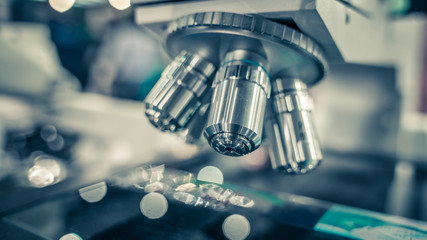 Microscope Equipment In Science Laboratory 