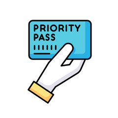 Priority pass RGB color icon. Boarding ticket for airplane flight. VIP document for passenger service. Premium certificate. Club card to prove membership. Isolated vector illustration