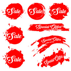Blots, stains to label, discount, best price. Vector set illustration in grunge style - Vector