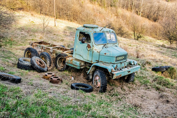 Old rusty truck, retro photo