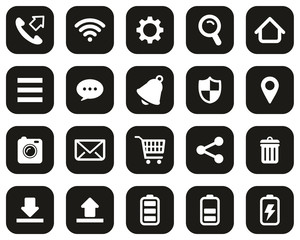 Mobile Phone Or Smartphone Icons White On Black Flat Design Set Big