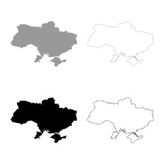 Map Ukraine icon outline set black grey color vector illustration flat style image