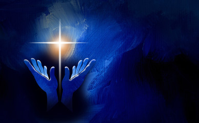 Graphic praise hands Christian cross and spiritual doves background Stock  Illustration | Adobe Stock