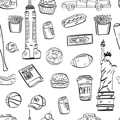 New york, travel, fashion vector seamless pattern. Concept for wallpaper, wrapping paper, cards 