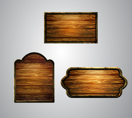 Naklejka premium Vector realistic illustration of wooden signboard