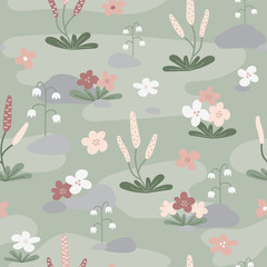 Vector pattern with spring flowers in the garden