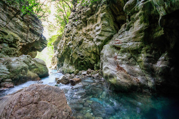 Canyon and sources of the Sammaro river. Cilento, Salerno, Campania, Italy