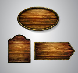 Naklejka premium Vector realistic illustration of wooden signboard