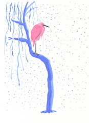 Drawing with watercolors: Bird on a tree.