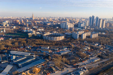 Fototapeta na wymiar drone city houses and urban infrastructure