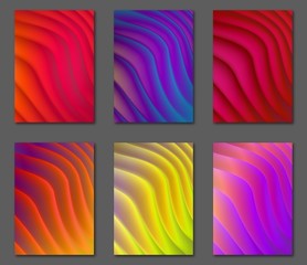 Set of simple abstract colorful covers with curved layers shapes. Templates for card, brochure, flyer, poster, leaflet. Vector eps10, A4 size.