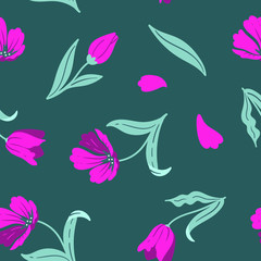 Vector seamless pattern with elegant tulips flowers for fabric, wallpaper, wrapping paper and another surface design