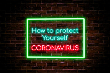 How to protect Corona virus disease Neon web banner,night bright advertising, light banner.