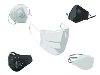 Health masks for individuals and doctors, nurses to protect against germs, respiratory infections and epidemics, including small dust, white background