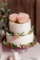 Rustic wedding cake, pink minimalism