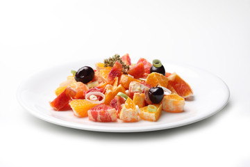 Sicilian orange salad top view isolated on white background