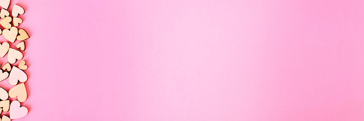 Saint Valentine background heart left and free space for lettering. Color pink.