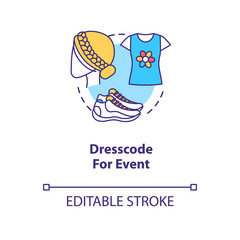 Dresscode for event concept icon. Wine tasting advice idea thin line illustration. Winetasting fashion, flat shoes, short hair and sleeves. Vector isolated outline RGB color drawing. Editable stroke