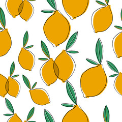Seamless pattern with isolated lemons in cartoon style. Fruit design