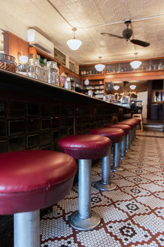 Empty stools at diner