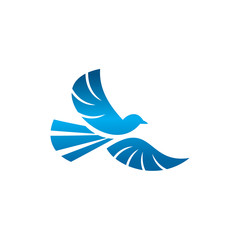 Blue Bird Logo Design.  Flaps its Wings Vector Graphic.