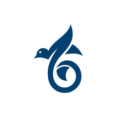 Blue Bird Logo Design.  Flaps its Wings Vector Graphic.