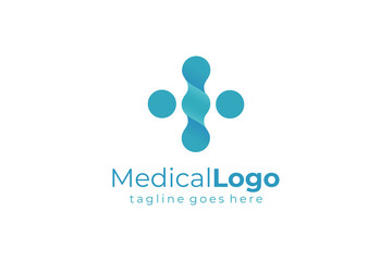 Medical Logo. Blue Cross Sign Dot Liquid isolated on white background. Flat Vector Logo Design Template Element