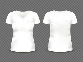 White V-neck woman's t-shirt. Vector template.