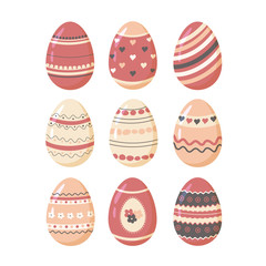 Set of easter eggs with beautiful drawings. Happy Easter.