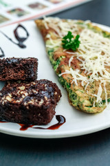 Spinach Cheese Omelette with Almond flour Brownie