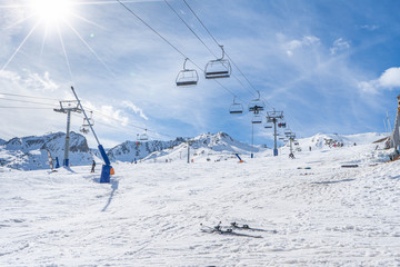 Fototapeta na wymiar View of untracked ski slope and ski lift in France