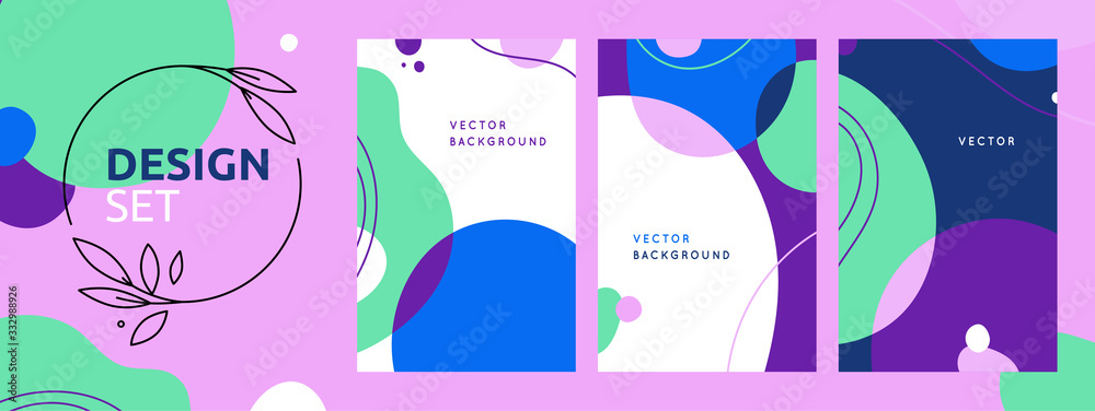 Poster Vector set of abstract creative backgrounds in minimal trendy style with copy space for text - design templates for social media posts and stories -