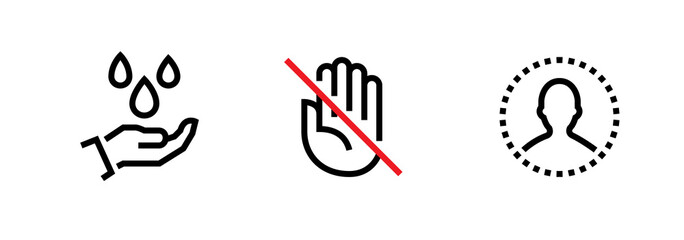 Set of Disinfection, Do Not Touch, Stay home Quarantine icons. Editable vector vector.