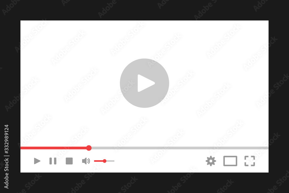 Wall mural video player for web. media player interface. player mockup. flat style