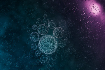 Abstract cell under microscope with UV light