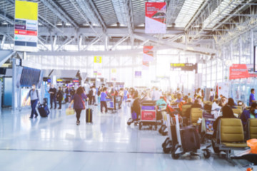 Obraz premium Business tourist at the airport. Airport Asian woman tourist boarding plane taking. for backgounrd.