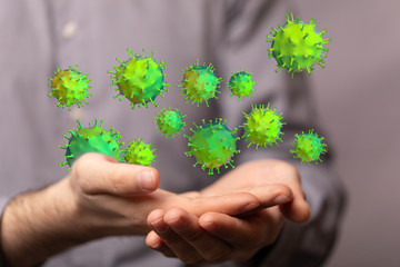 Group of virus cells. 3D illustration of virus cells.