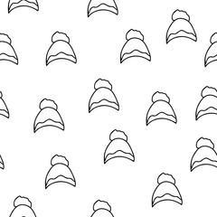 Vector background. Seamless pattern with winter hat. Warm winter hat in doodle style. Vector hand drawn illustration