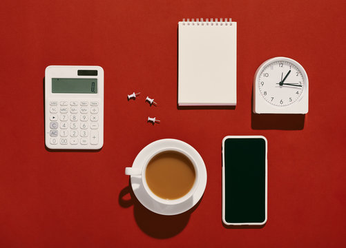 Top view of light office desktop