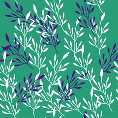 Hand drawn twigs seamless pattern on green background. © inspiretta