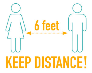 Keep distance 6 feet sign icon