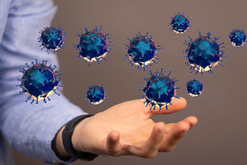 Group of virus cells. 3D illustration of virus cells.